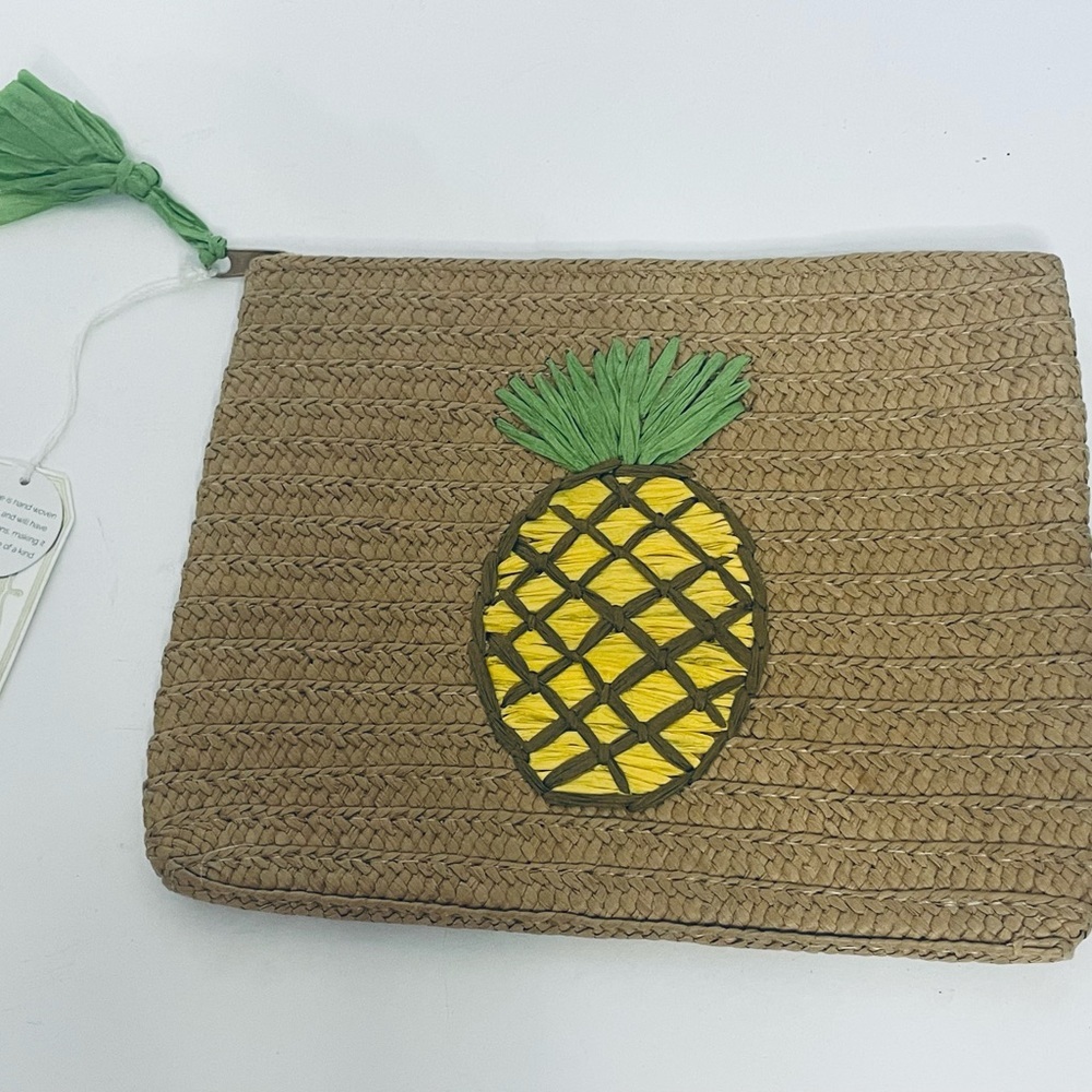 Mud Pie Straw Pineapple Clutch Purse NWT